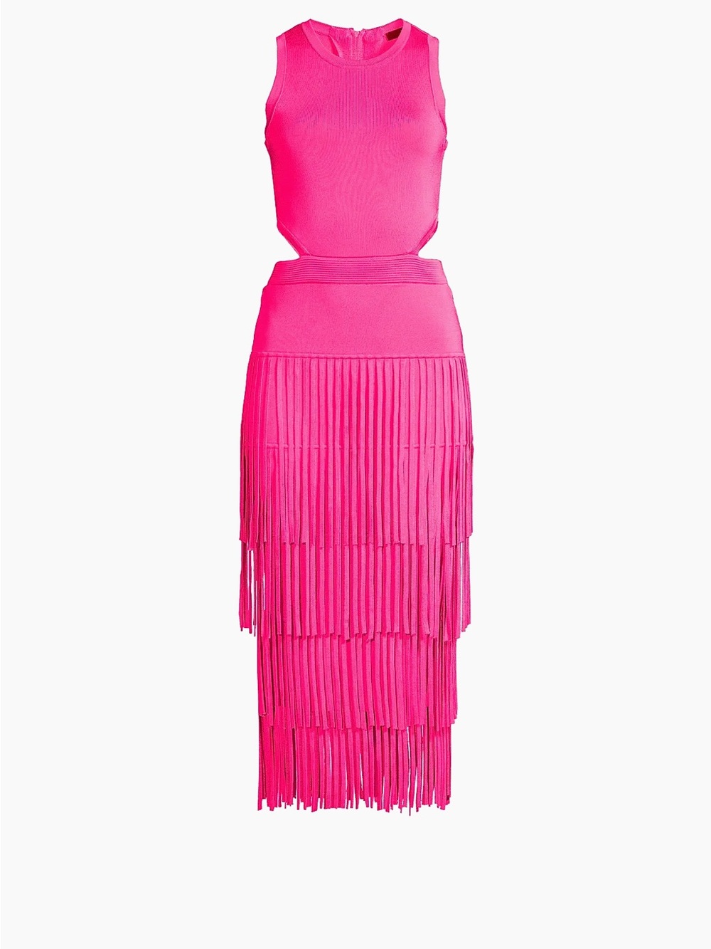 Toccin Hot Pink Fringe Midi Dress
